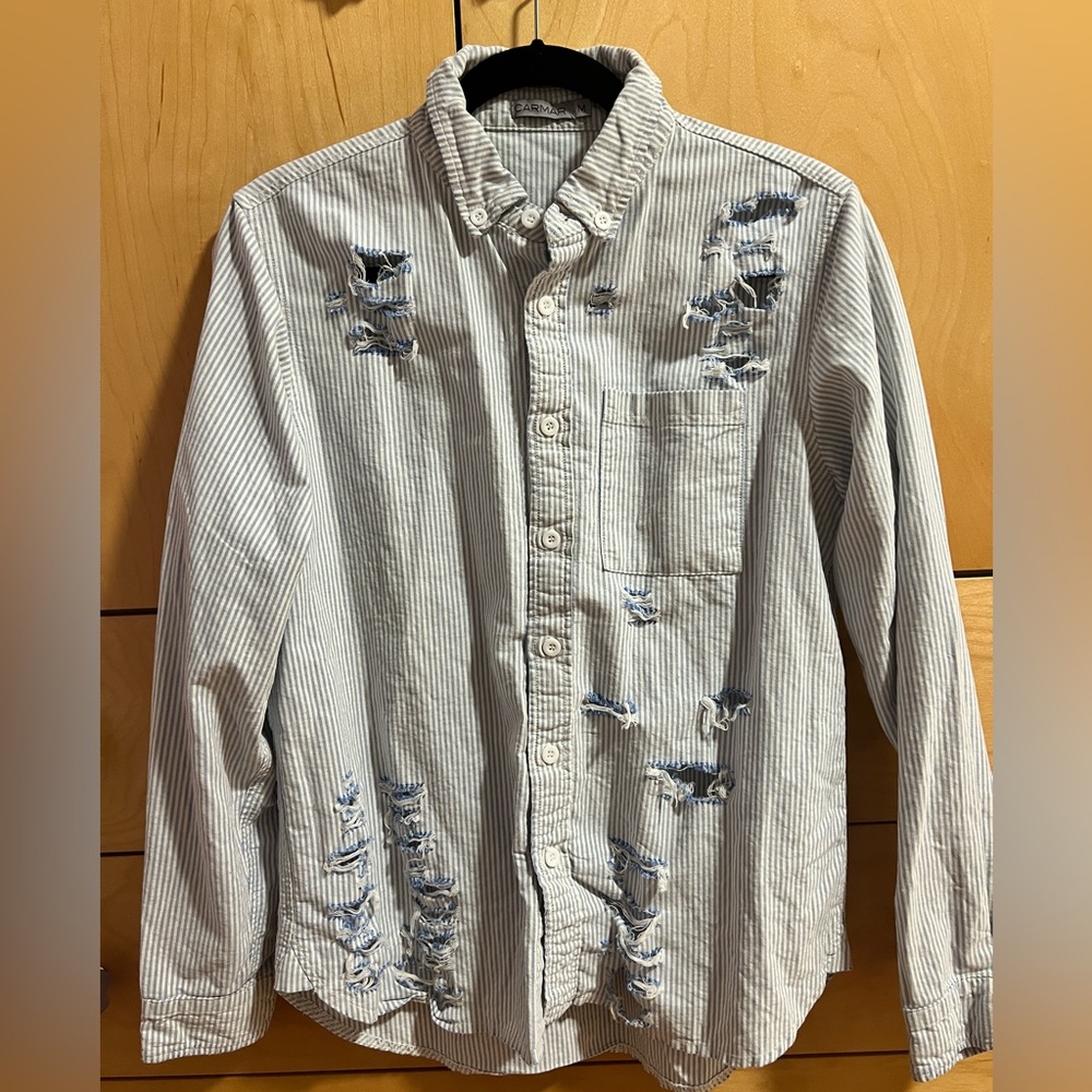 Carmar distressed striped button up